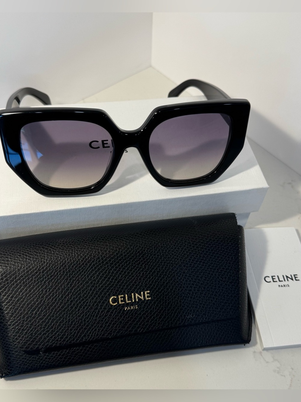 CELINE Black Acetate Cat Eye Sunglasses with Gradient Lenses